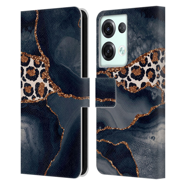 UtArt Wild Cat Marble Leopard Leather Book Wallet Case Cover For OPPO Reno8 Pro