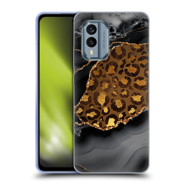 UtArt Wild Cat Marble Dark Gilded Leopard Soft Gel Case for Nokia X30