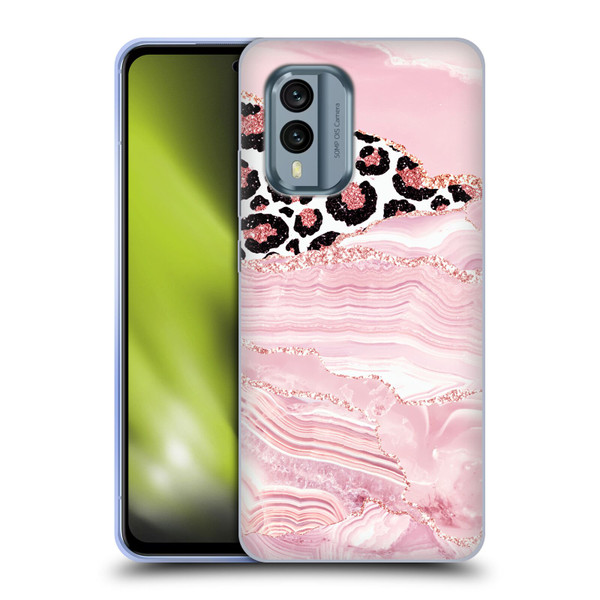UtArt Wild Cat Marble Pink Glitter Soft Gel Case for Nokia X30