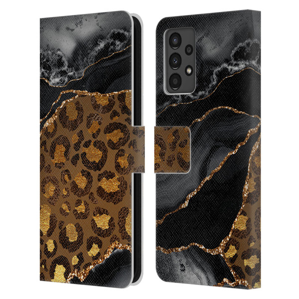 UtArt Wild Cat Marble Dark Gilded Leopard Leather Book Wallet Case Cover For Samsung Galaxy A13 (2022)