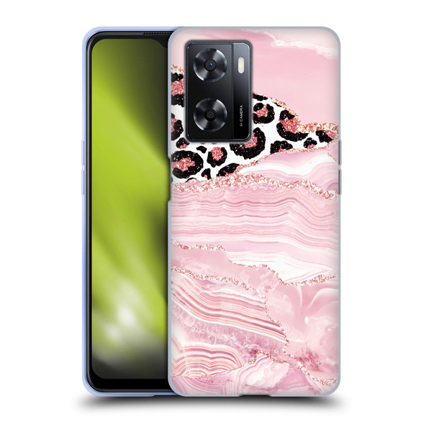 UtArt Wild Cat Marble Pink Glitter Soft Gel Case for OPPO A57s