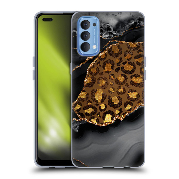 UtArt Wild Cat Marble Dark Gilded Leopard Soft Gel Case for OPPO Reno 4 5G