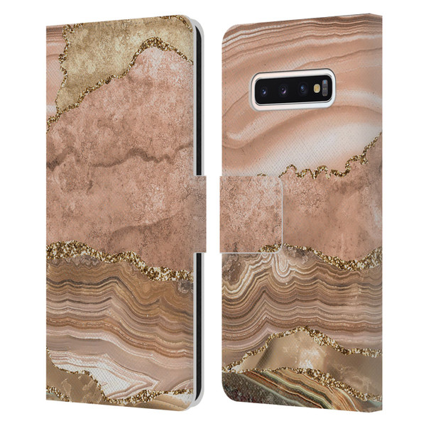 UtArt Wild Cat Marble Beige Gold Leather Book Wallet Case Cover For Samsung Galaxy S10