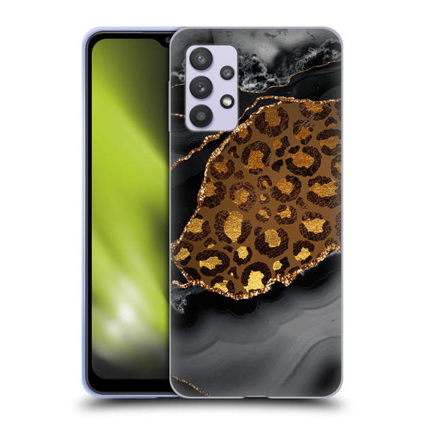 UtArt Wild Cat Marble Dark Gilded Leopard Soft Gel Case for Samsung Galaxy A32 5G / M32 5G (2021)