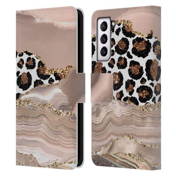 UtArt Wild Cat Marble Cheetah Waves Leather Book Wallet Case Cover For Samsung Galaxy S21 5G