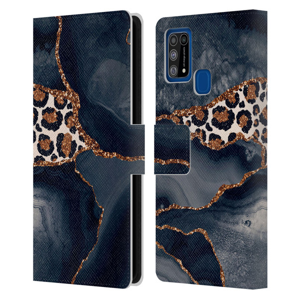 UtArt Wild Cat Marble Leopard Leather Book Wallet Case Cover For Samsung Galaxy M31 (2020)