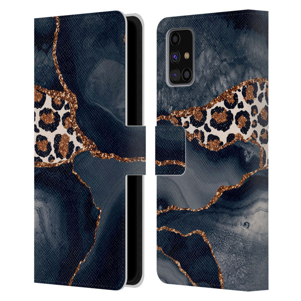 UtArt Wild Cat Marble Leopard Leather Book Wallet Case Cover For Samsung Galaxy M31s (2020)