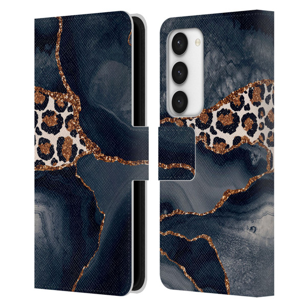 UtArt Wild Cat Marble Leopard Leather Book Wallet Case Cover For Samsung Galaxy S23 5G
