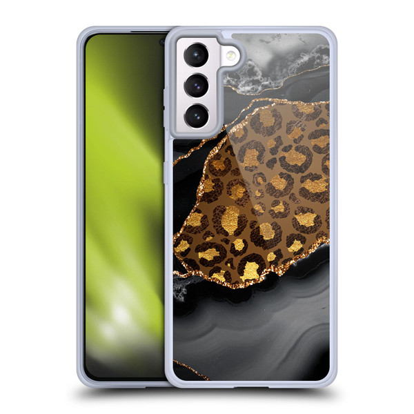 UtArt Wild Cat Marble Dark Gilded Leopard Soft Gel Case for Samsung Galaxy S21+ 5G