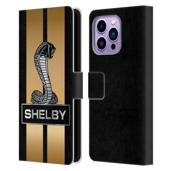 Shelby Car Graphics Gold Leather Book Wallet Case Cover For Apple iPhone 14 Pro Max