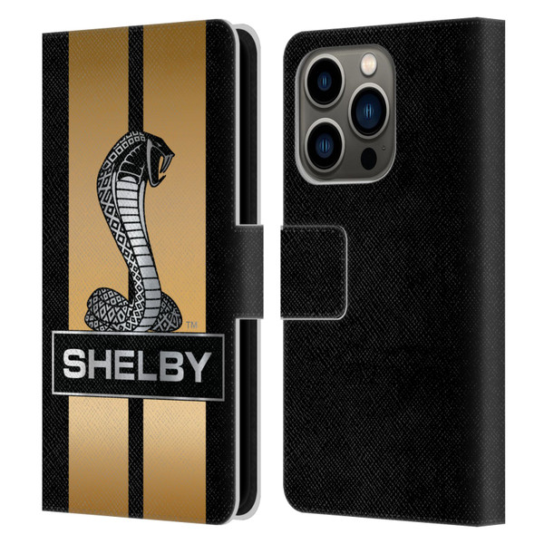 Shelby Car Graphics Gold Leather Book Wallet Case Cover For Apple iPhone 14 Pro