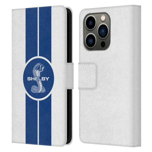 Shelby Car Graphics 1965 427 S/C White Leather Book Wallet Case Cover For Apple iPhone 14 Pro