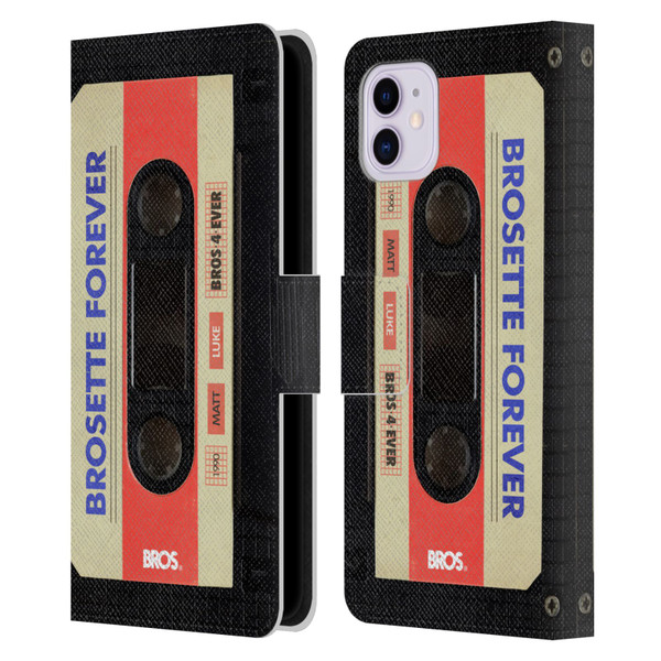 BROS Vintage Cassette Tapes Brosette Forever Leather Book Wallet Case Cover For Apple iPhone 11