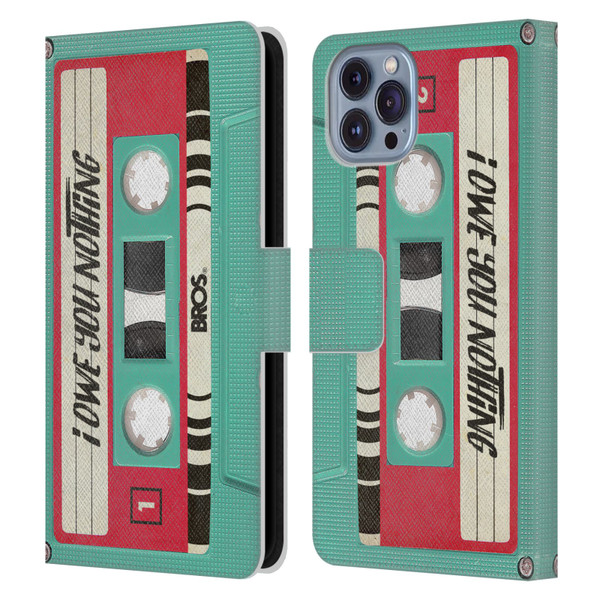 BROS Vintage Cassette Tapes I Owe You Nothing Leather Book Wallet Case Cover For Apple iPhone 14