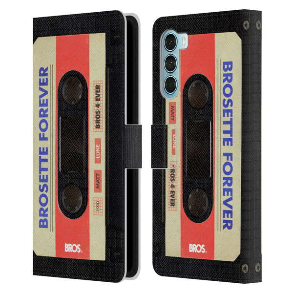 BROS Vintage Cassette Tapes Brosette Forever Leather Book Wallet Case Cover For Motorola Edge S30 / Moto G200 5G