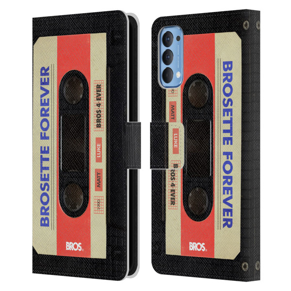 BROS Vintage Cassette Tapes Brosette Forever Leather Book Wallet Case Cover For OPPO Reno 4 5G