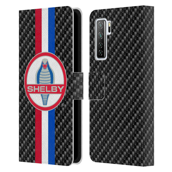 Shelby Logos Carbon Fiber Leather Book Wallet Case Cover For Huawei Nova 7 SE/P40 Lite 5G