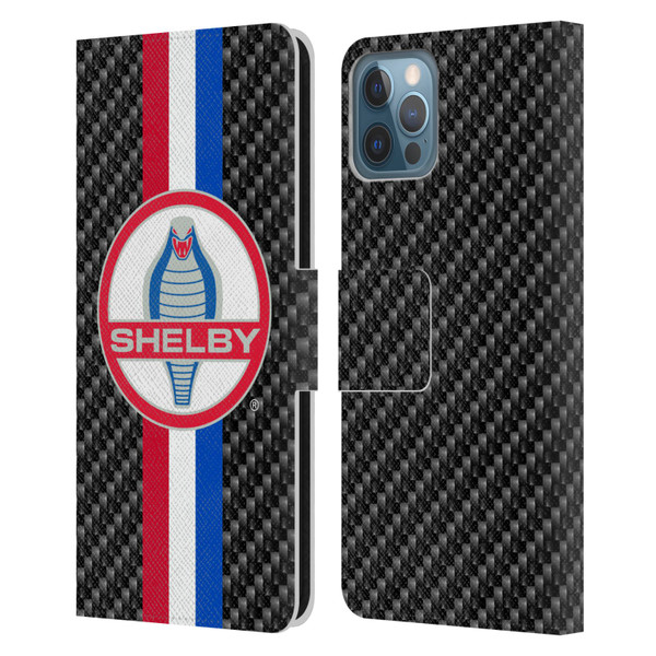 Shelby Logos Carbon Fiber Leather Book Wallet Case Cover For Apple iPhone 12 / iPhone 12 Pro