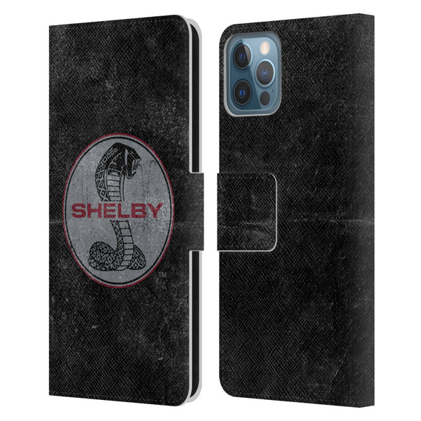 Shelby Logos Distressed Black Leather Book Wallet Case Cover For Apple iPhone 12 / iPhone 12 Pro