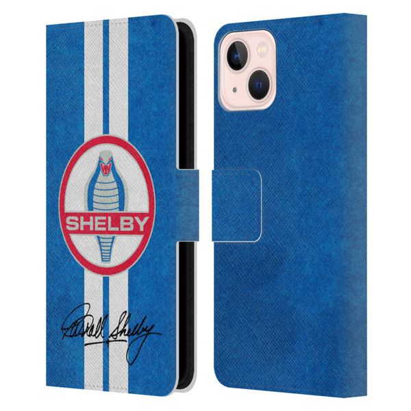 Shelby Logos Distressed Blue Leather Book Wallet Case Cover For Apple iPhone 13