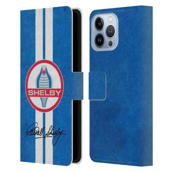 Shelby Logos Distressed Blue Leather Book Wallet Case Cover For Apple iPhone 13 Pro Max