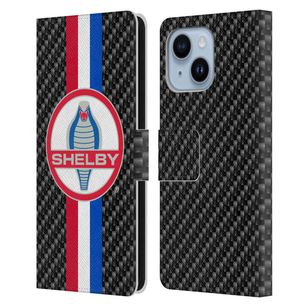 Shelby Logos Carbon Fiber Leather Book Wallet Case Cover For Apple iPhone 14 Plus