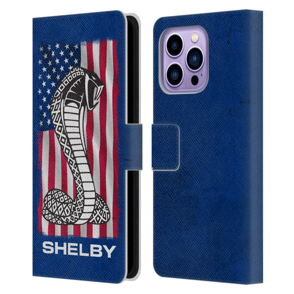 Shelby Logos American Flag Leather Book Wallet Case Cover For Apple iPhone 14 Pro Max