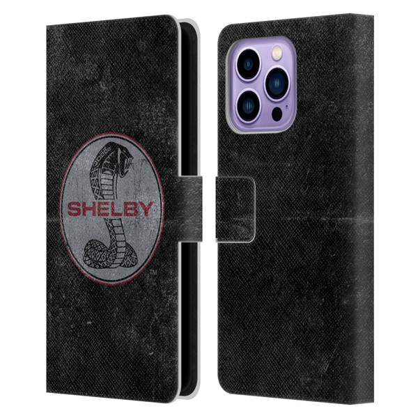 Shelby Logos Distressed Black Leather Book Wallet Case Cover For Apple iPhone 14 Pro Max