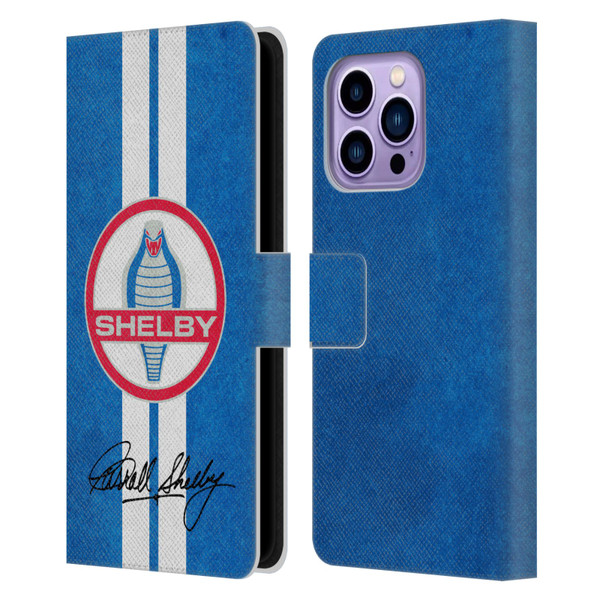 Shelby Logos Distressed Blue Leather Book Wallet Case Cover For Apple iPhone 14 Pro Max