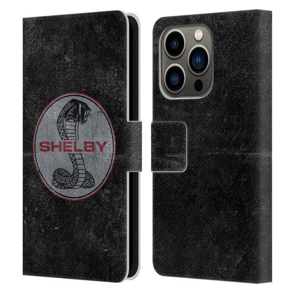 Shelby Logos Distressed Black Leather Book Wallet Case Cover For Apple iPhone 14 Pro