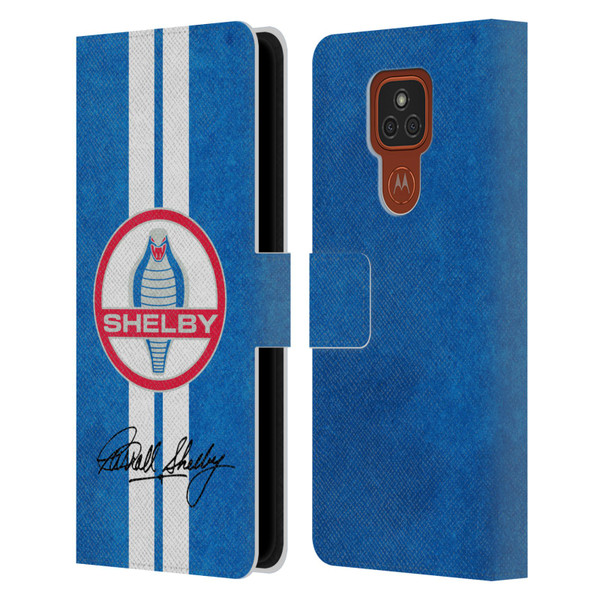 Shelby Logos Distressed Blue Leather Book Wallet Case Cover For Motorola Moto E7 Plus