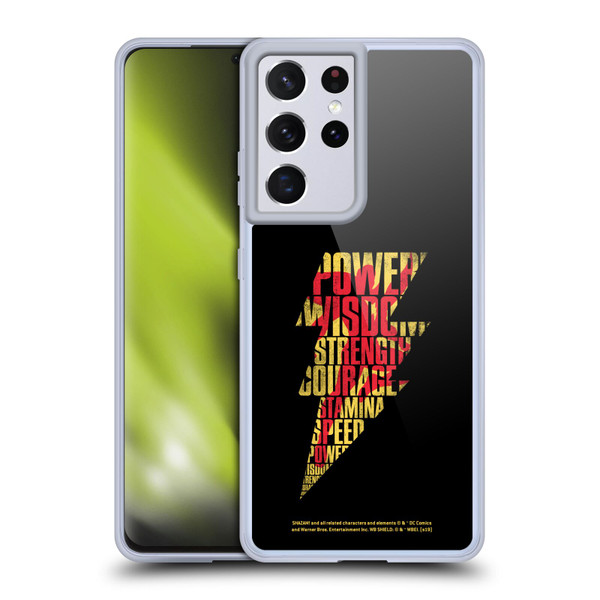 Shazam! 2019 Movie Logos Distressed Look Lightning Soft Gel Case for Samsung Galaxy S21 Ultra 5G