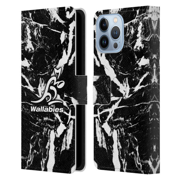 Australia National Rugby Union Team Crest Black Marble Leather Book Wallet Case Cover For Apple iPhone 13 Pro Max