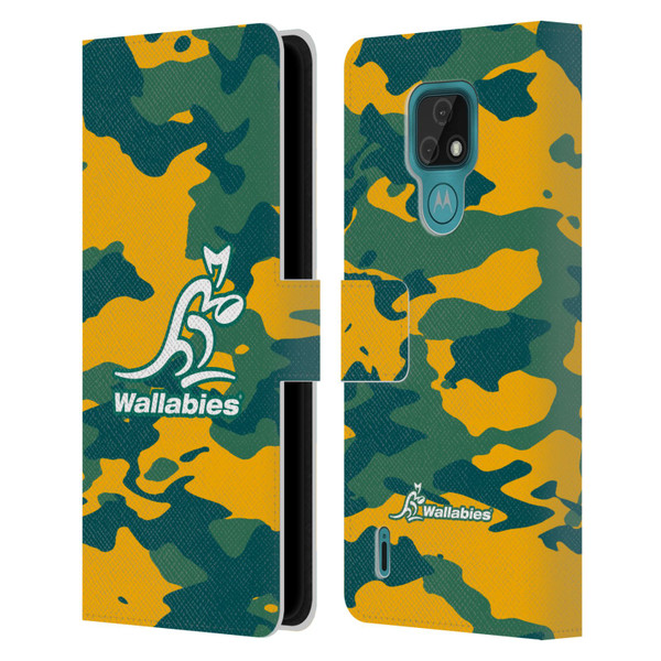 Australia National Rugby Union Team Crest Camouflage Leather Book Wallet Case Cover For Motorola Moto E7