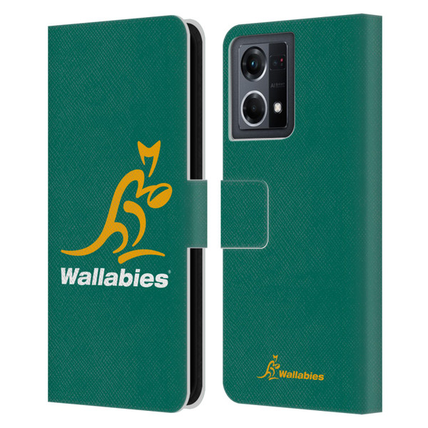 Australia National Rugby Union Team Crest Plain Green Leather Book Wallet Case Cover For OPPO Reno8 4G