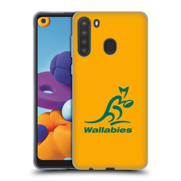 Australia National Rugby Union Team Crest Plain Yellow Soft Gel Case for Samsung Galaxy A21 (2020)