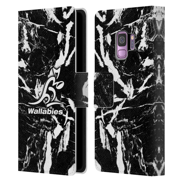 Australia National Rugby Union Team Crest Black Marble Leather Book Wallet Case Cover For Samsung Galaxy S9