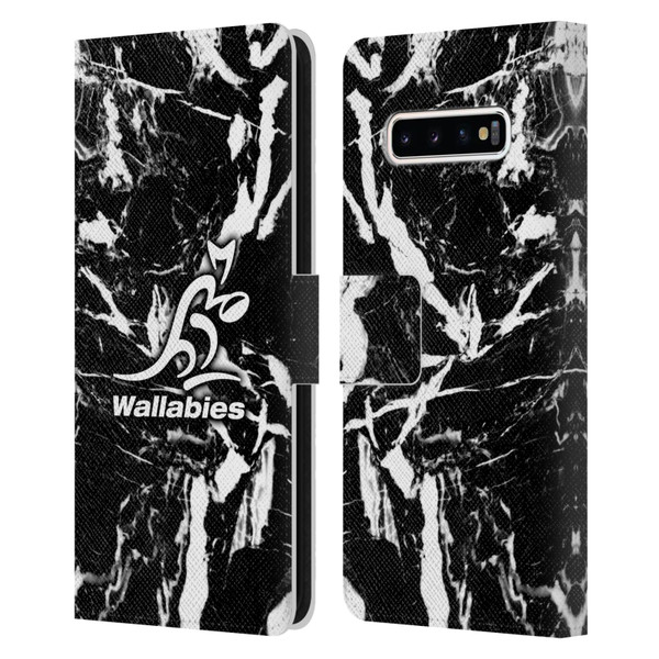 Australia National Rugby Union Team Crest Black Marble Leather Book Wallet Case Cover For Samsung Galaxy S10+ / S10 Plus