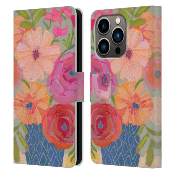 Suzanne Allard Floral Graphics Blue Diamond Leather Book Wallet Case Cover For Apple iPhone 14 Pro