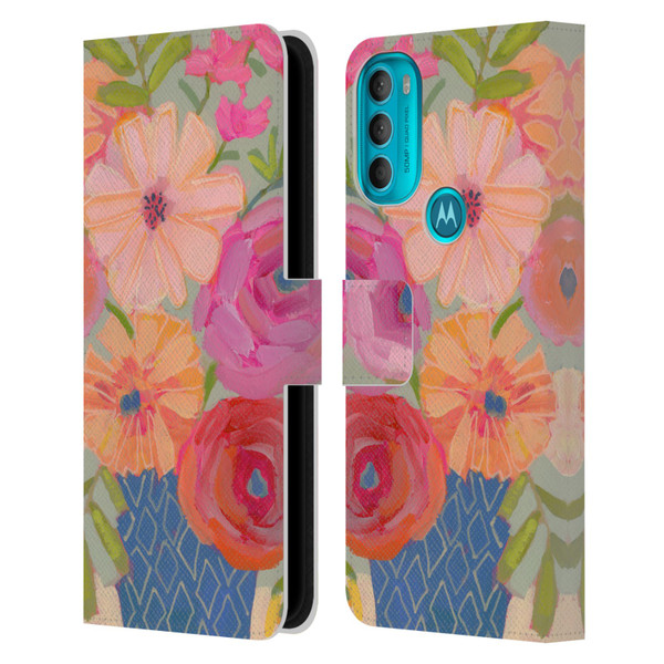 Suzanne Allard Floral Graphics Blue Diamond Leather Book Wallet Case Cover For Motorola Moto G71 5G