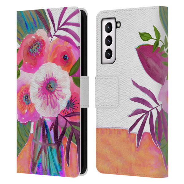 Suzanne Allard Floral Graphics Sunrise Bouquet Purples Leather Book Wallet Case Cover For Samsung Galaxy S21 5G
