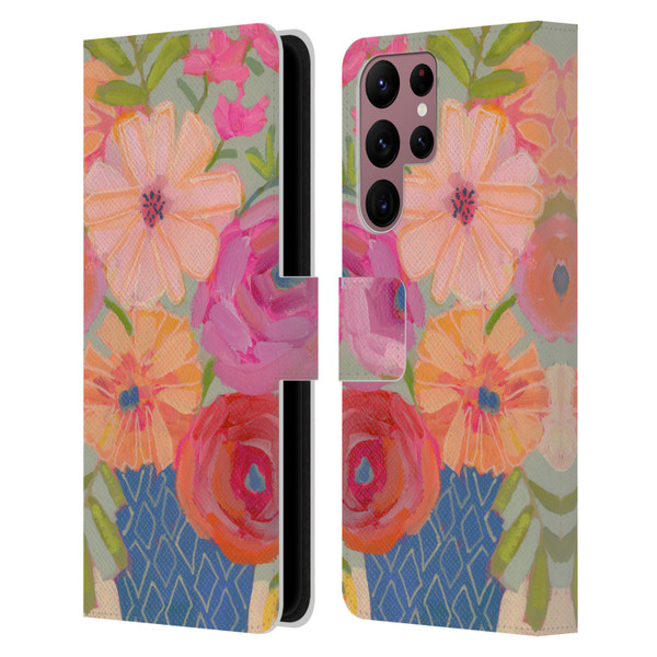 Suzanne Allard Floral Graphics Blue Diamond Leather Book Wallet Case Cover For Samsung Galaxy S22 Ultra 5G