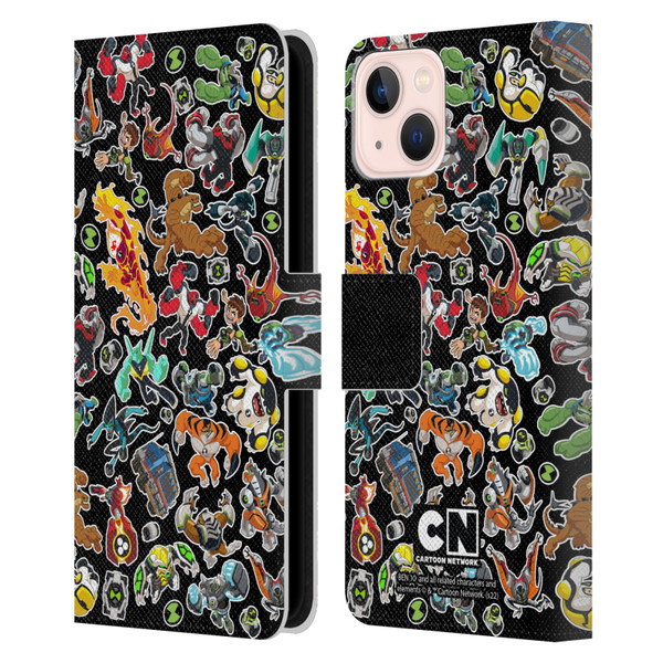 Ben 10: Animated Series Graphics Alien Pattern Leather Book Wallet Case Cover For Apple iPhone 13