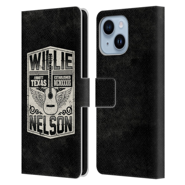 Willie Nelson Grunge Flying Guitar Leather Book Wallet Case Cover For Apple iPhone 14 Plus