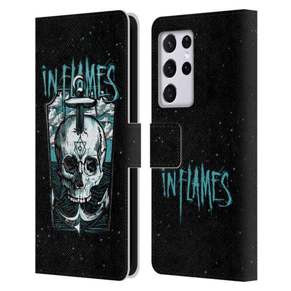 In Flames Metal Grunge Anchor Skull Leather Book Wallet Case Cover For Samsung Galaxy S21 Ultra 5G