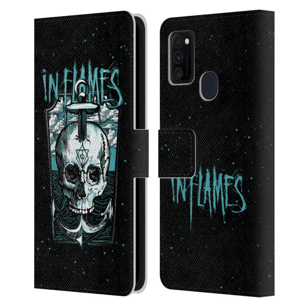 In Flames Metal Grunge Anchor Skull Leather Book Wallet Case Cover For Samsung Galaxy M30s (2019)/M21 (2020)