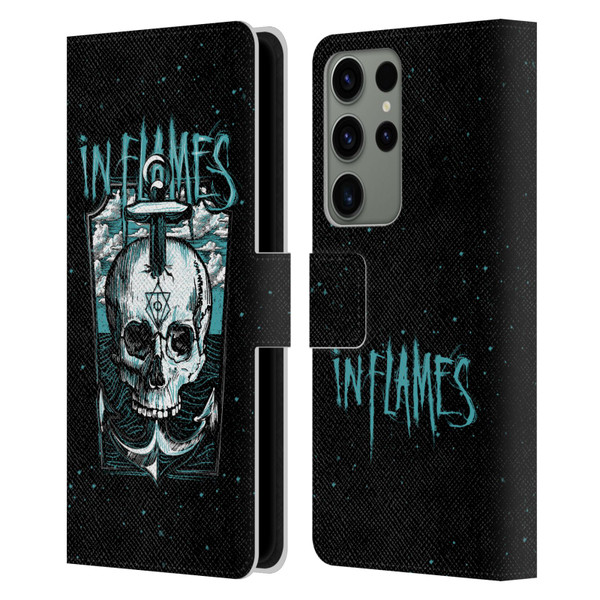 In Flames Metal Grunge Anchor Skull Leather Book Wallet Case Cover For Samsung Galaxy S23 Ultra 5G