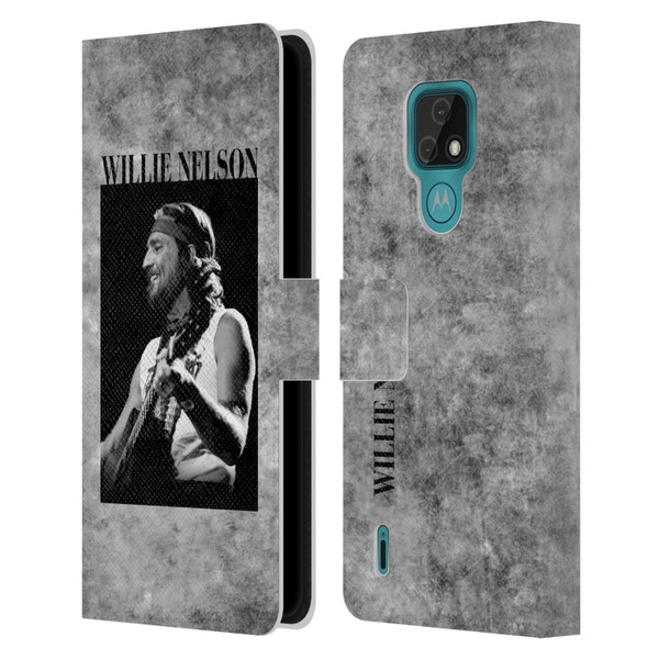 Willie Nelson Grunge Black And White Leather Book Wallet Case Cover For Motorola Moto E7