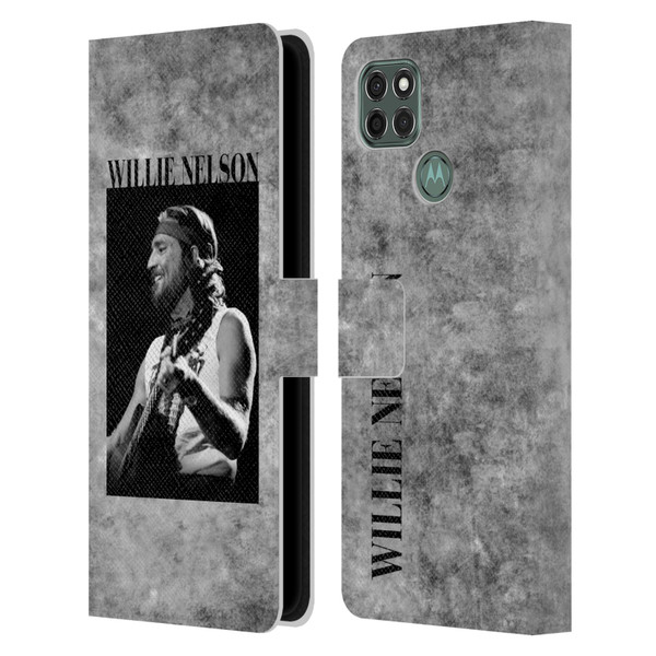 Willie Nelson Grunge Black And White Leather Book Wallet Case Cover For Motorola Moto G9 Power