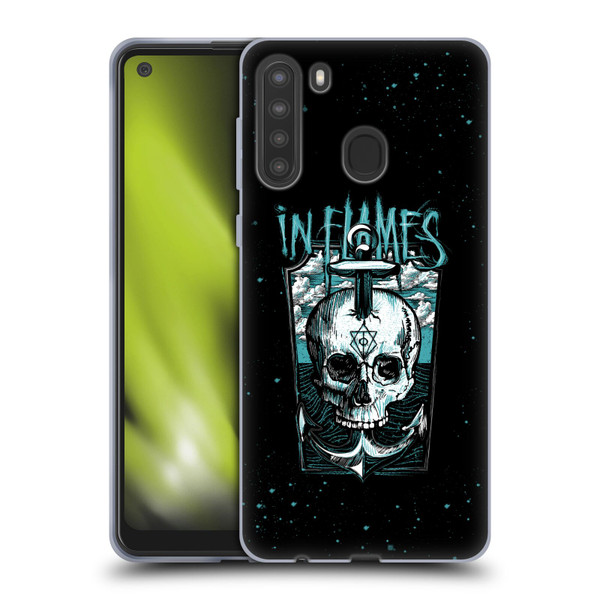In Flames Metal Grunge Anchor Skull Soft Gel Case for Samsung Galaxy A21 (2020)